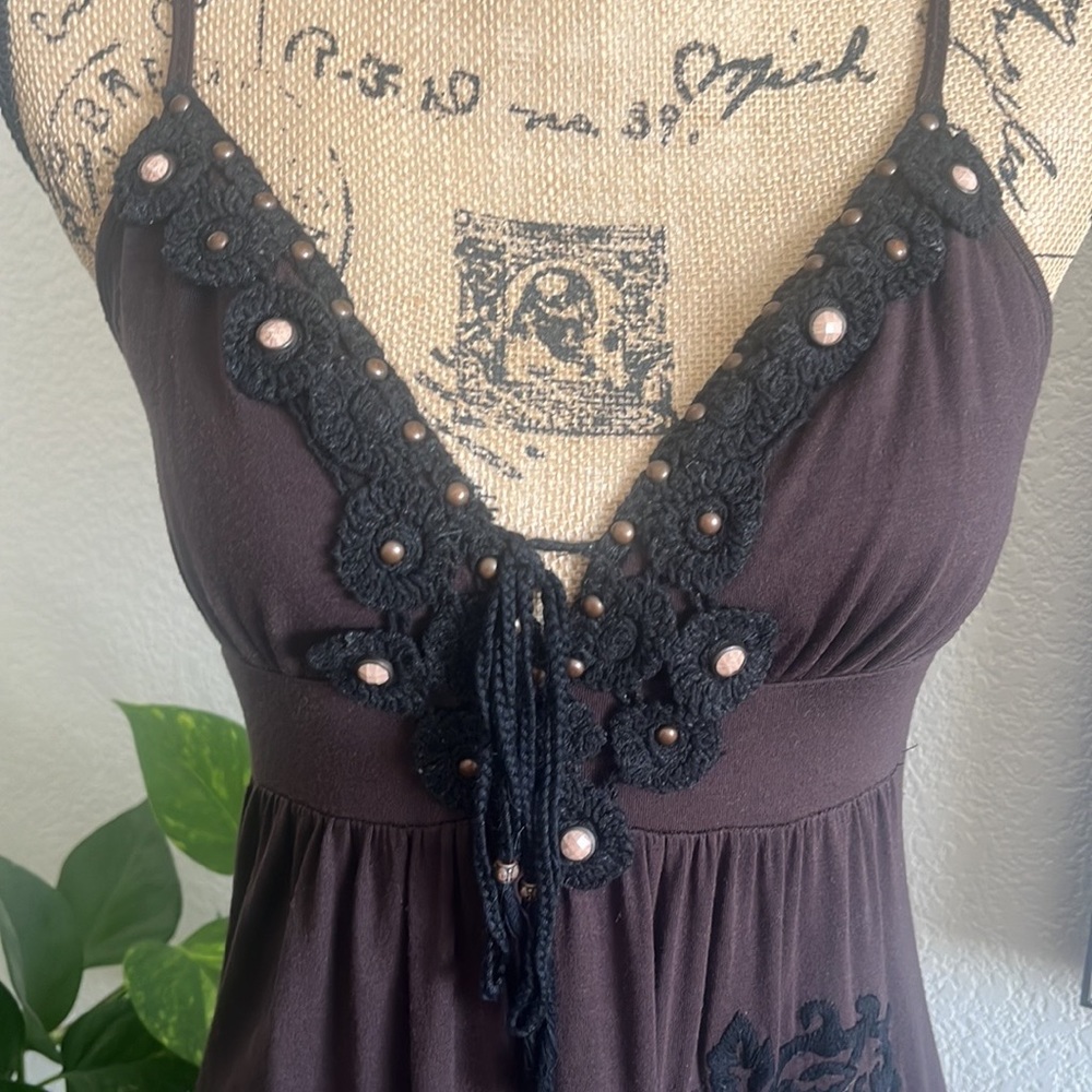 Soul Revival Womens Black Embroidered Silk Jewel Detail Tank - Picture 8 of 8